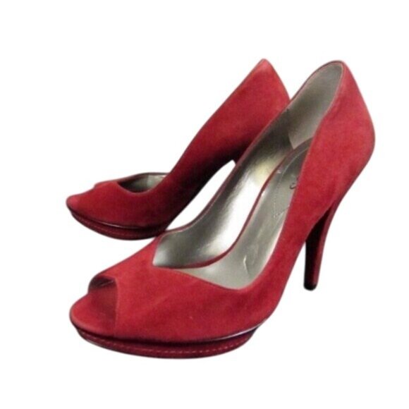 Guess Womens Red Suede Peep Toe Platform Heels Size 6.5 - Picture 2 of 6